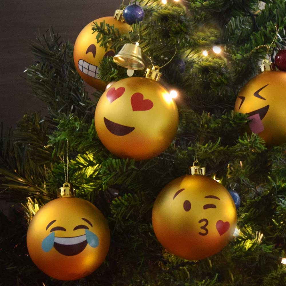 Emoji Kerstballen - Set van 6 - Grappige Kerstballen met 6 Verschillende Emoji's -  7,8cm - Ch