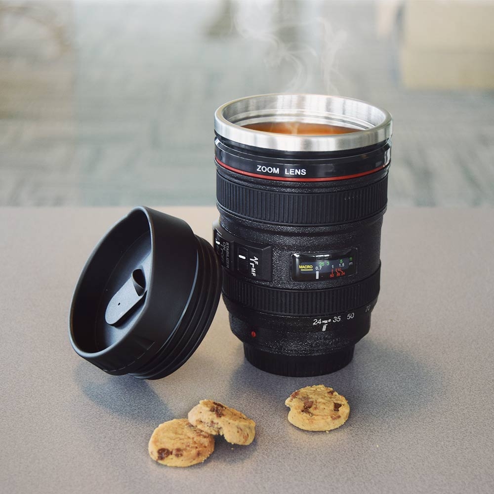 Camera Lens Mok - Drinkbeker - 15cm - Zwarte Cup - Koffiemok