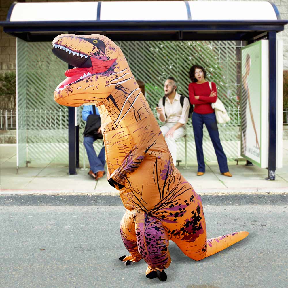 Opblaasbaar Dino Pak - T-Rex pak - Maat 1,50 tot 2,20 meter - Ingebouwde Ventilator - Dinosauruspak